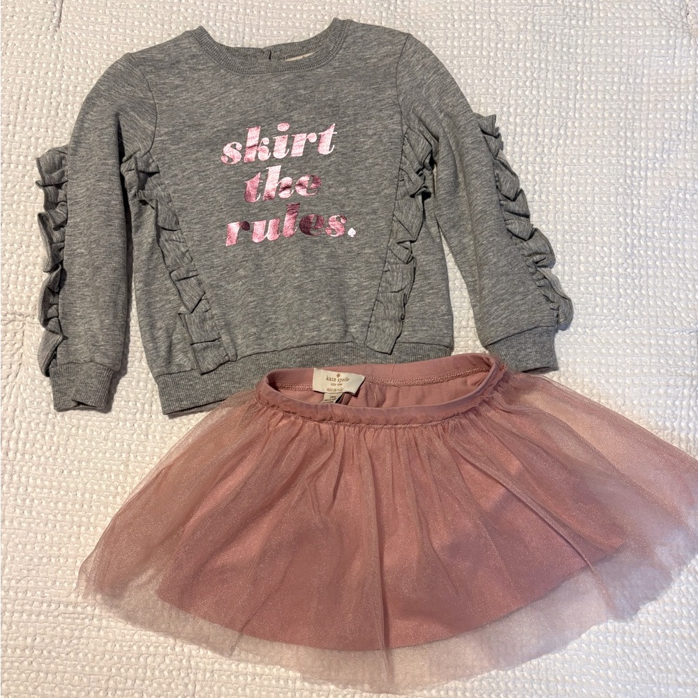 Kate Spade Gray Sweatshirt with Pink Tulle Skirt Set size 24 months